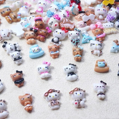 50PCS Nail Parts Charms Cute Cartoon Hello Kitty Nail Art Jewelry Decoration Phone Case Hairpin Manicure Press On Accessories