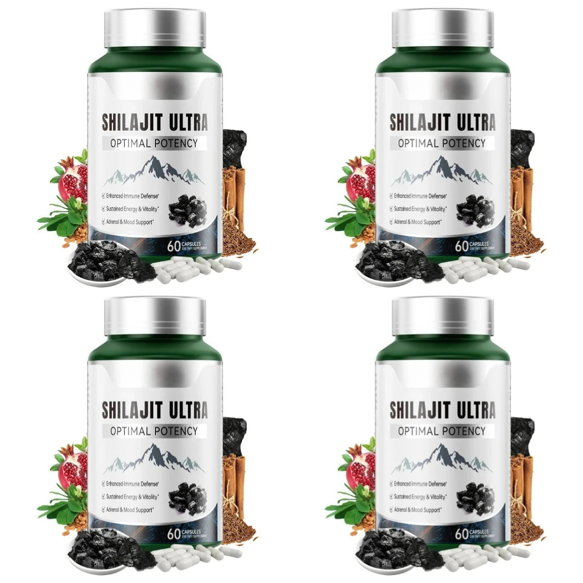 Shilajit Ultra with L-Arginine for Natural Energy and Vitality 60 Capsules Non-GMO Endurance Stamina Antioxidant Supplement