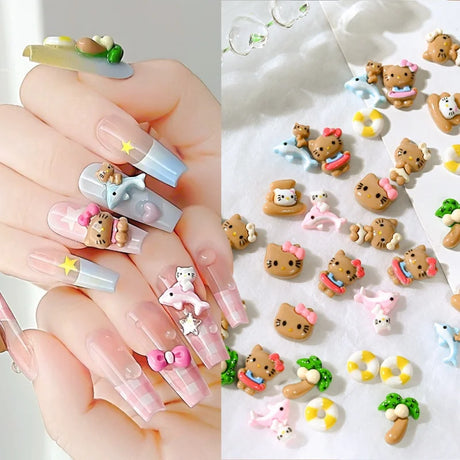 50PCS Nail Parts Charms Cute Cartoon Hello Kitty Nail Art Jewelry Decoration Phone Case Hairpin Manicure Press On Accessories