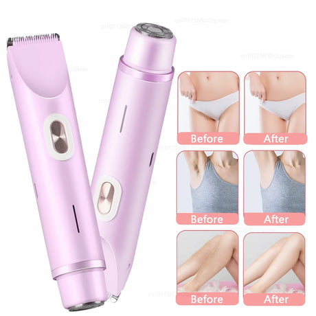 Women Electric Shaver Dual Head Bikini Trimmer Waterproof Body Hair Trimmer Facial Hair Remover for Bikini Underarm Leg Arm