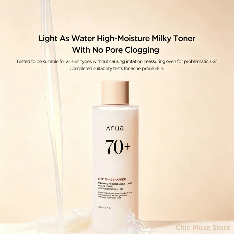 Korean Rice 70 Glow Milky Toner,Acne Moisturizing Rice Water Niacinamide Facial Essence Toner Pore Care Face Care Products 250ml