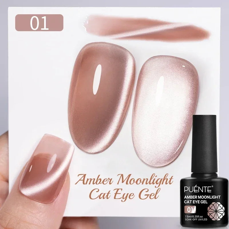 PUENTE 7.5ML Nude Shade Moonlight Cat Magnetic Gel Nail Polish Ultra-Bright Cat Eye Soak Off UV Semi-Permanent Varnish Manicure