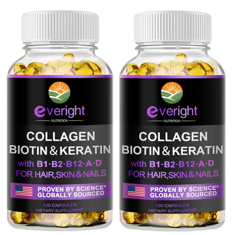 Biotin Hyaluronic Acid, Collagen Keratin –Hair Growth Vitamin – Nails & Skin, B1, B2, B6, B12 Complex Supplement for Men &Women