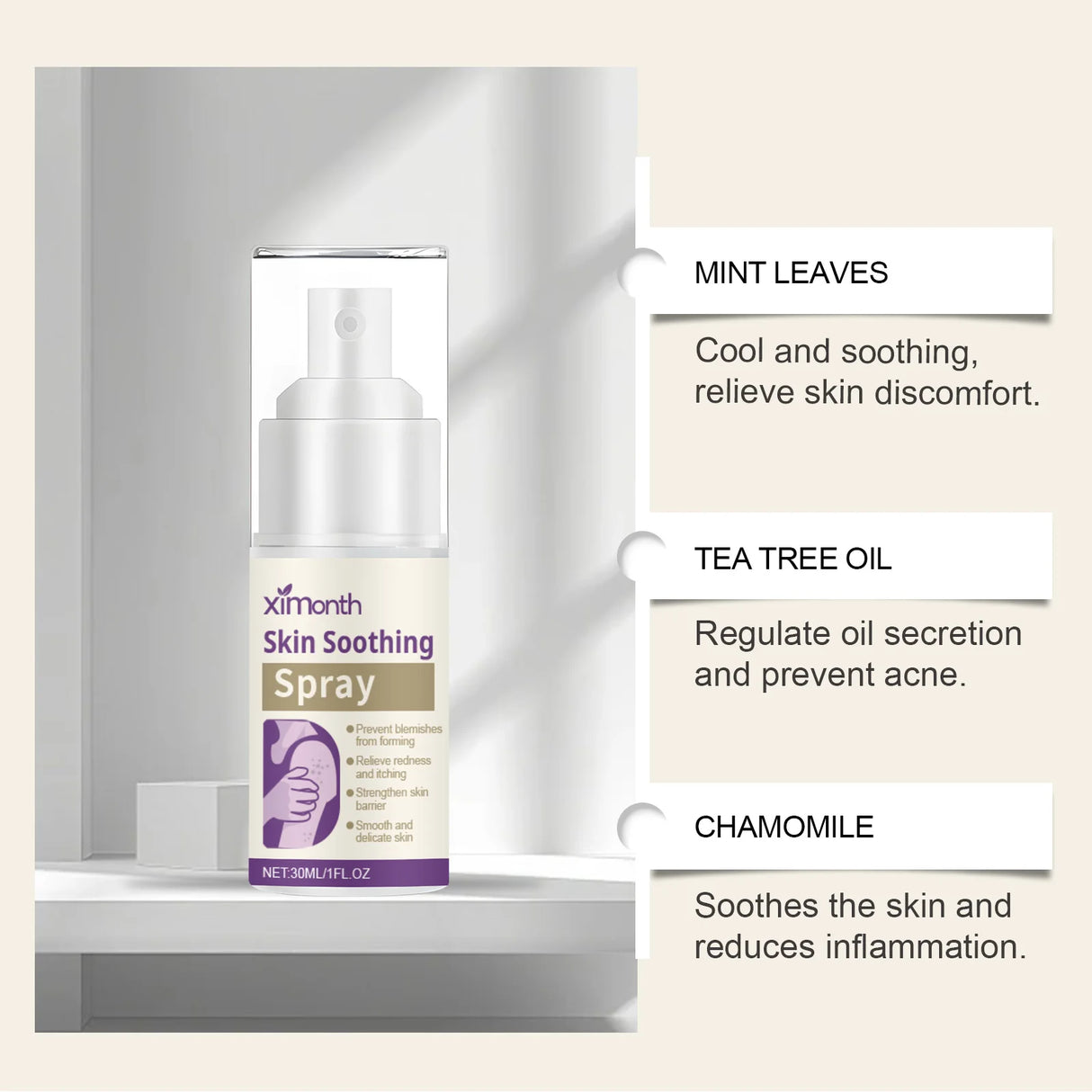 Ximonth Skin Soothing Spray Relieves Redness Itching Nourishes Moisturizes Soothes Skin Non Irritating Gentle Repair Skin Care