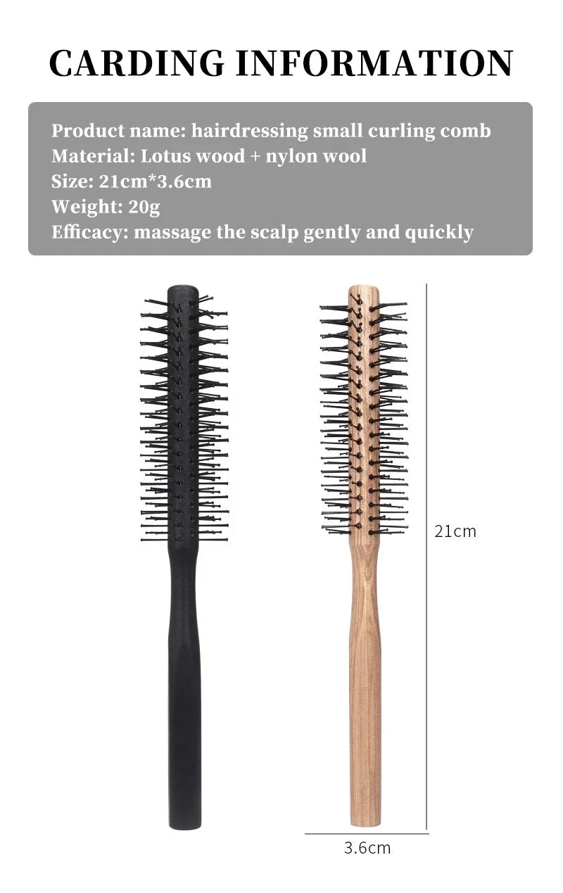 1pc Wood Handle Professional Salon Styling Drying Tool Round Hairdressing Curling Massage Roller Comb Special for real hair wigs