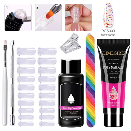 Limegirl Poly Nail UV Gel Set for Nails Quick Extension Building Soak Off UV Polys Nail Gel Kit Manicure Art Decoration Tools