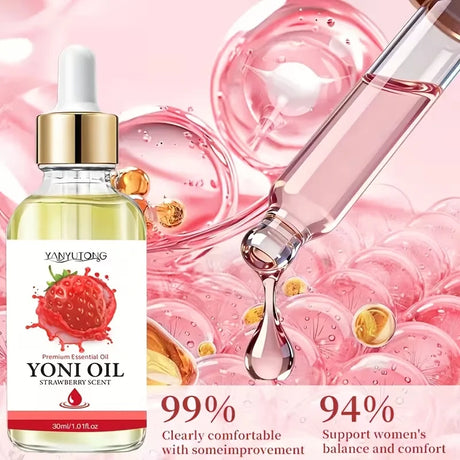 30ml Yoni Oil, Strawberry Scented, Natural & Plant-Based, PH Balance, Odor Eliminator, Feminine Care, Moisturizer