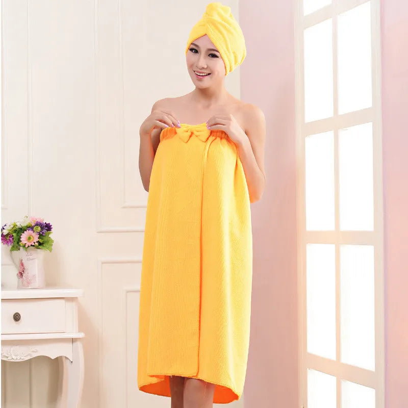 Women Bath Towel Microfiber Fabric Beach Towel Soft Wrap Women Bath Skirt Dry Hair Cap Set Super Absorbent Home For Bathroom