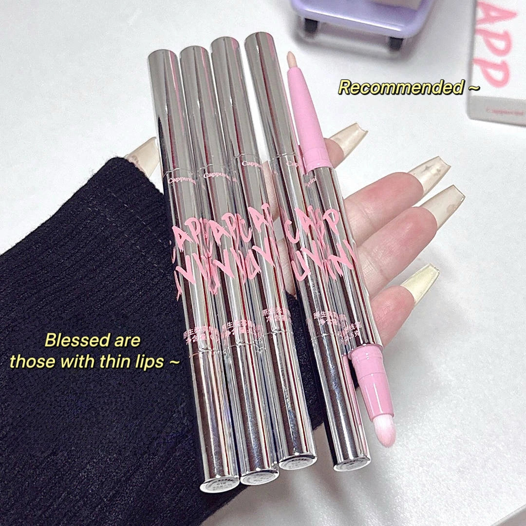 Lip Shadow Liner Pen Matte Lipstick Base Silver Tube Waterproof Lasting Lip Contouring Non-stick Cup Lipliner Pencil With Brush