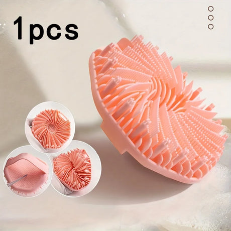 1PC Polygonal Silicone Bath Brush, Deep Exfoliating Massage Body Scrubber Soft Silicone Bathing Tool for Shower