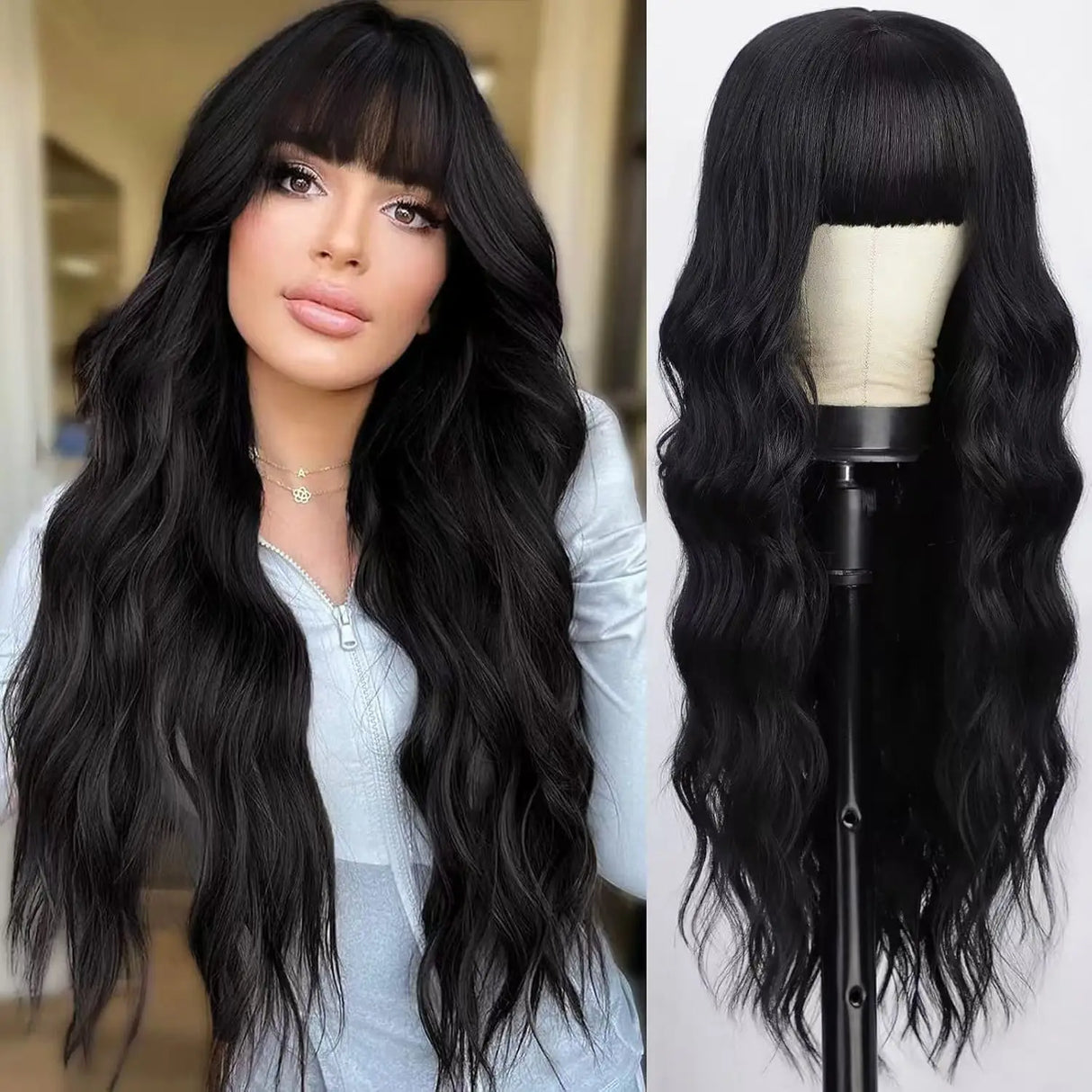 Synthetic wig high temperature fiber long curly hair with bangs soft hair wigs for women