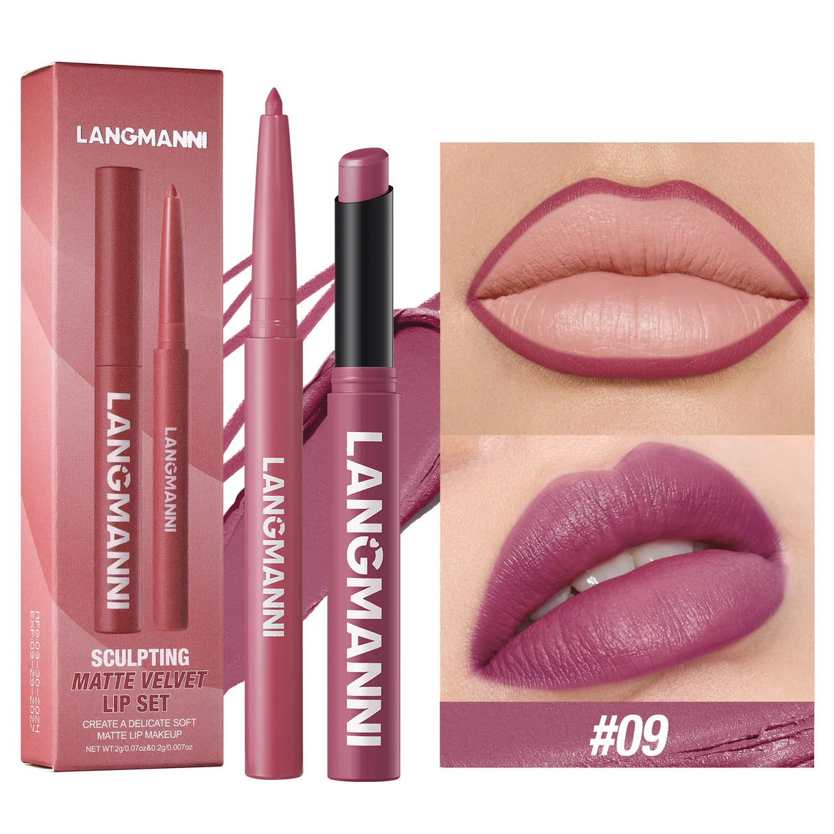 2Pcs/Set Matte Lipstick Lip Liner Pencil Non-Stick Cup Long-Lasting Velvet Red Lipstick Pen Smooth Lipliner Waterproof Makeup