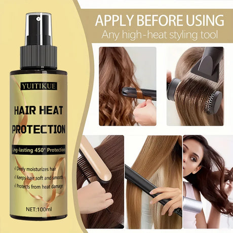 Hair heat protection spray, long-lasting protection up to 450 degrees, deeply moisturizes hair, making it soft and smooth.