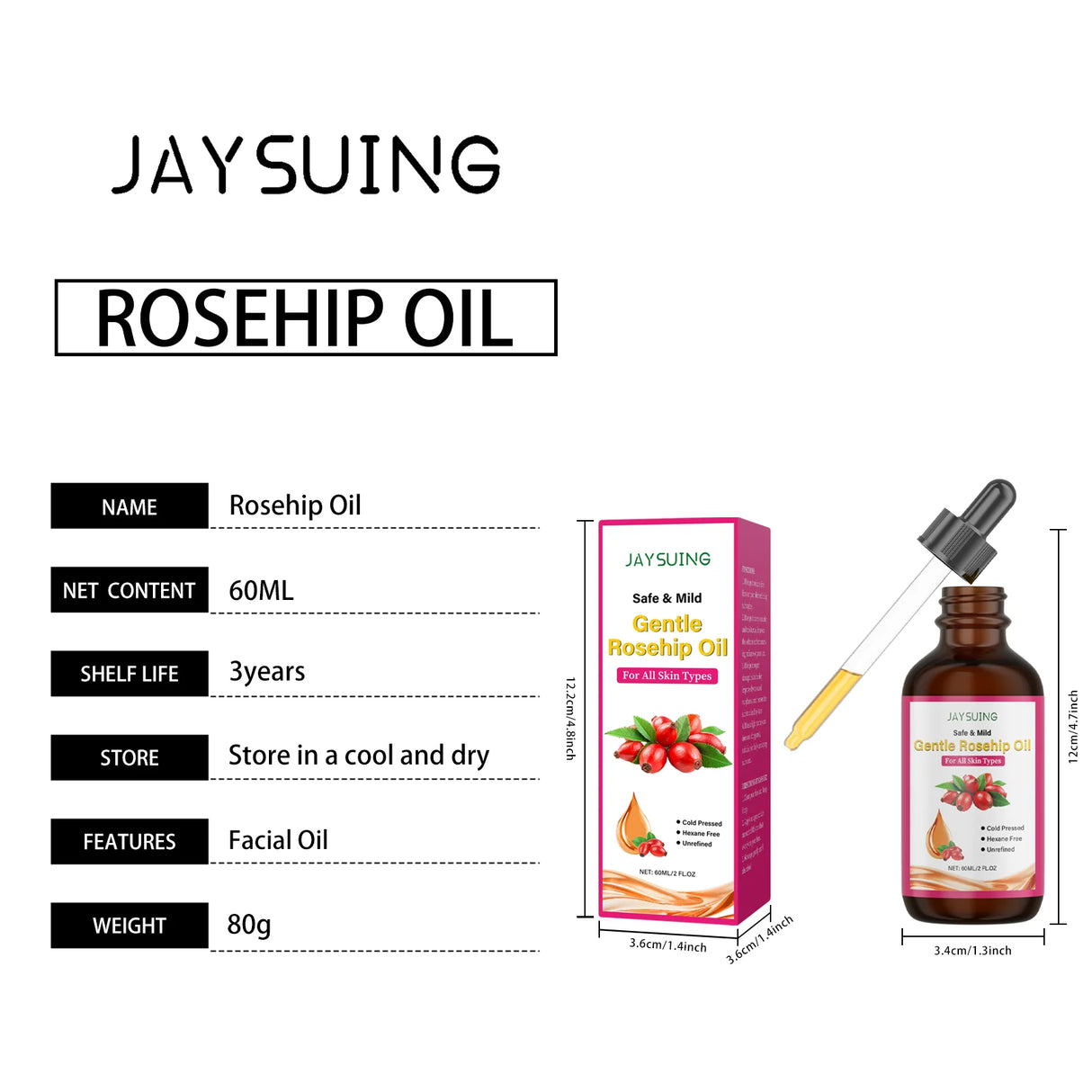 Rosehip Oil for Face Organic Anti-Aging Acne Scar Treatment Fade Fine Line Lifting Firming Moisturizer Wrinkle Reduction Essence