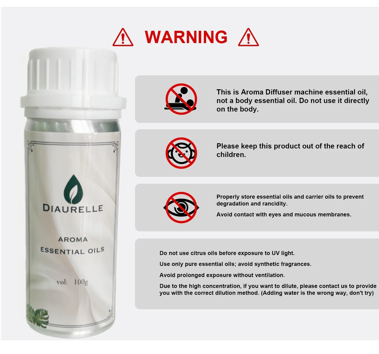 DIAURELLE 100mL Aroma Diffuser Essential Oils 8-Times Concentrated Essence Perfume Flavoring Home Fragrance Air Freshener