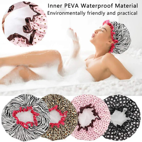 1Pc Fashionable Printed Doublelayer Waterproof Shower Cap,a Must-have for Bathrooms,with Diverse Hair Care and Waterproof Styles