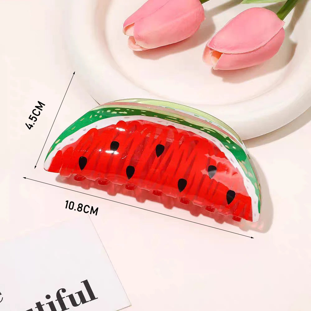 Cute Acrylic Watermelon Kiwifruit Lemon Fruits Large Size Hair Clip Claw For Women New Transparent Geometric Hair Accessories