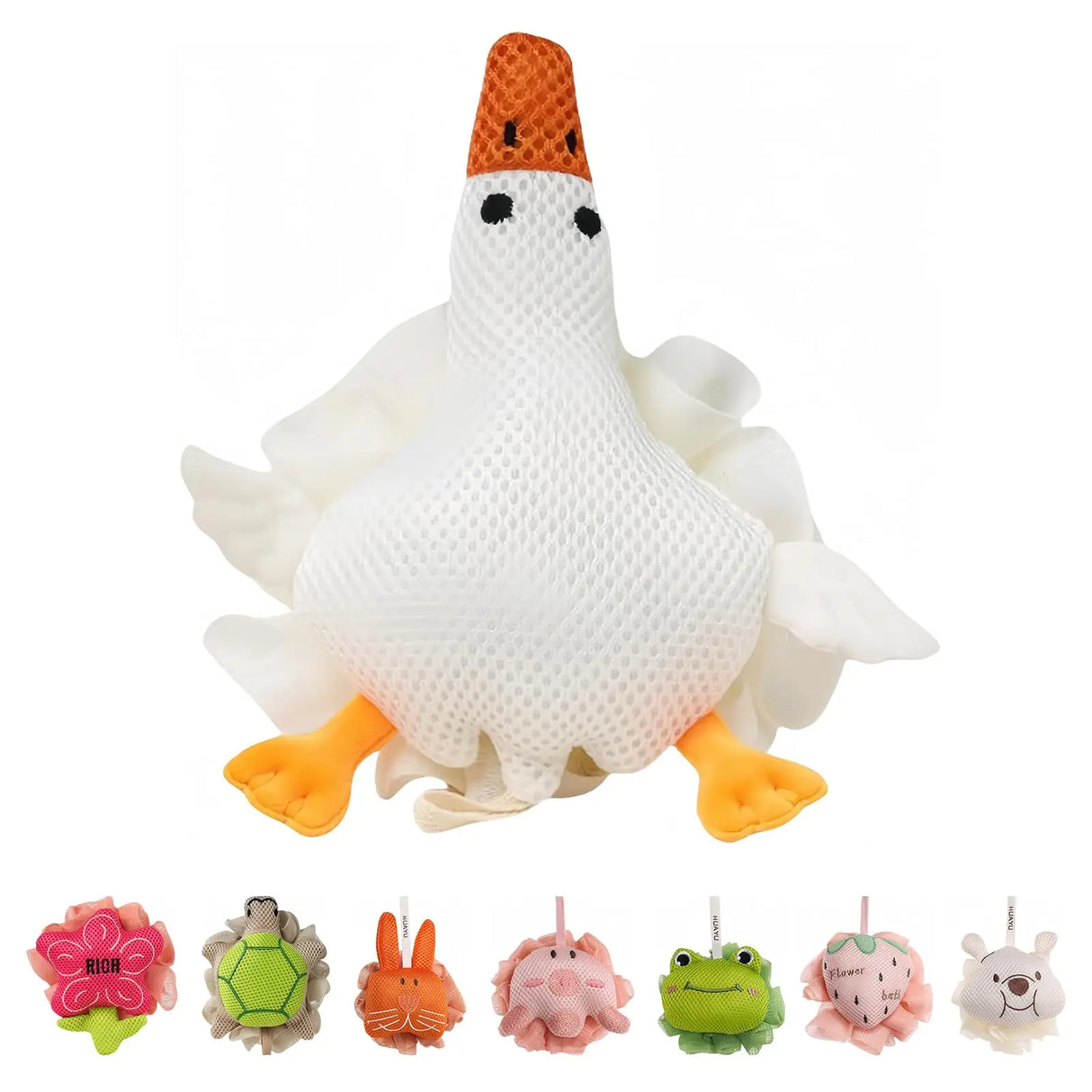 Kids Loofah, Cute Cartoon Animal Kids Bath Sponge with Hanging Rope, Soft Double Mesh for Rich Lather