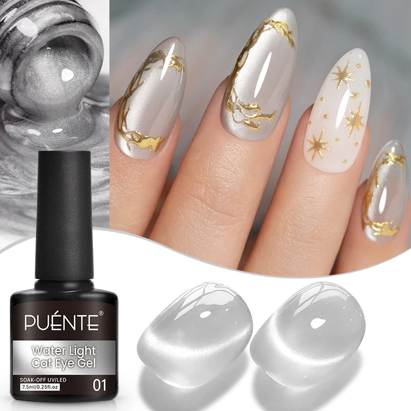 PUENTE 7.5ML Nude Shade Moonlight Cat Magnetic Gel Nail Polish Ultra-Bright Cat Eye Soak Off UV Semi-Permanent Varnish Manicure