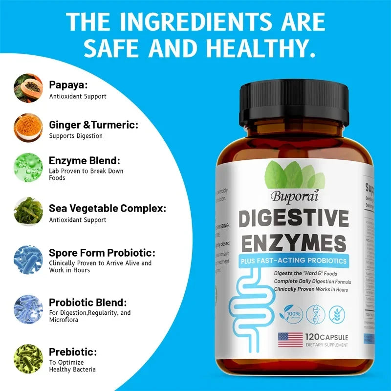 Digestive Enzymes Supplement - Digestion and Intestinal Health for Adults Men and Women, Promotes Nutrient Absorption