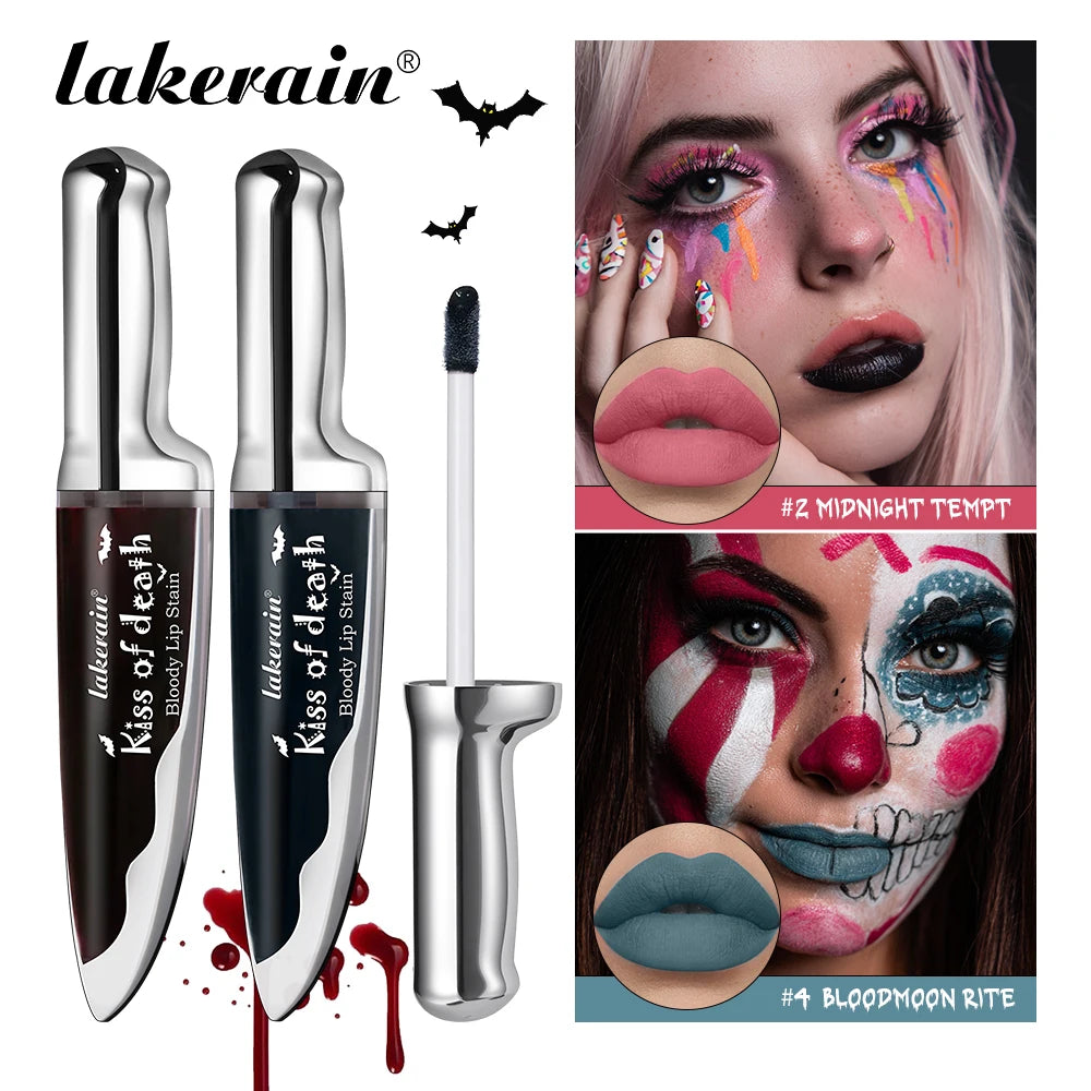 Lakerain Fake Bloody Lip Gloss Long Lasting Waterproof Spill-proof Gel-like Matte Lip Tinting Halloween Party Lip Cosmetics