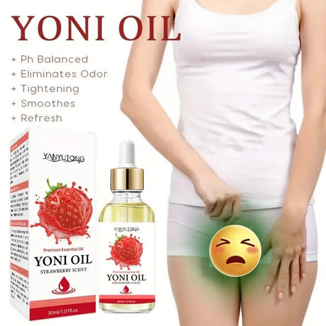 30ml Yoni Oil, Strawberry Scented, Natural & Plant-Based, PH Balance, Odor Eliminator, Feminine Care, Moisturizer