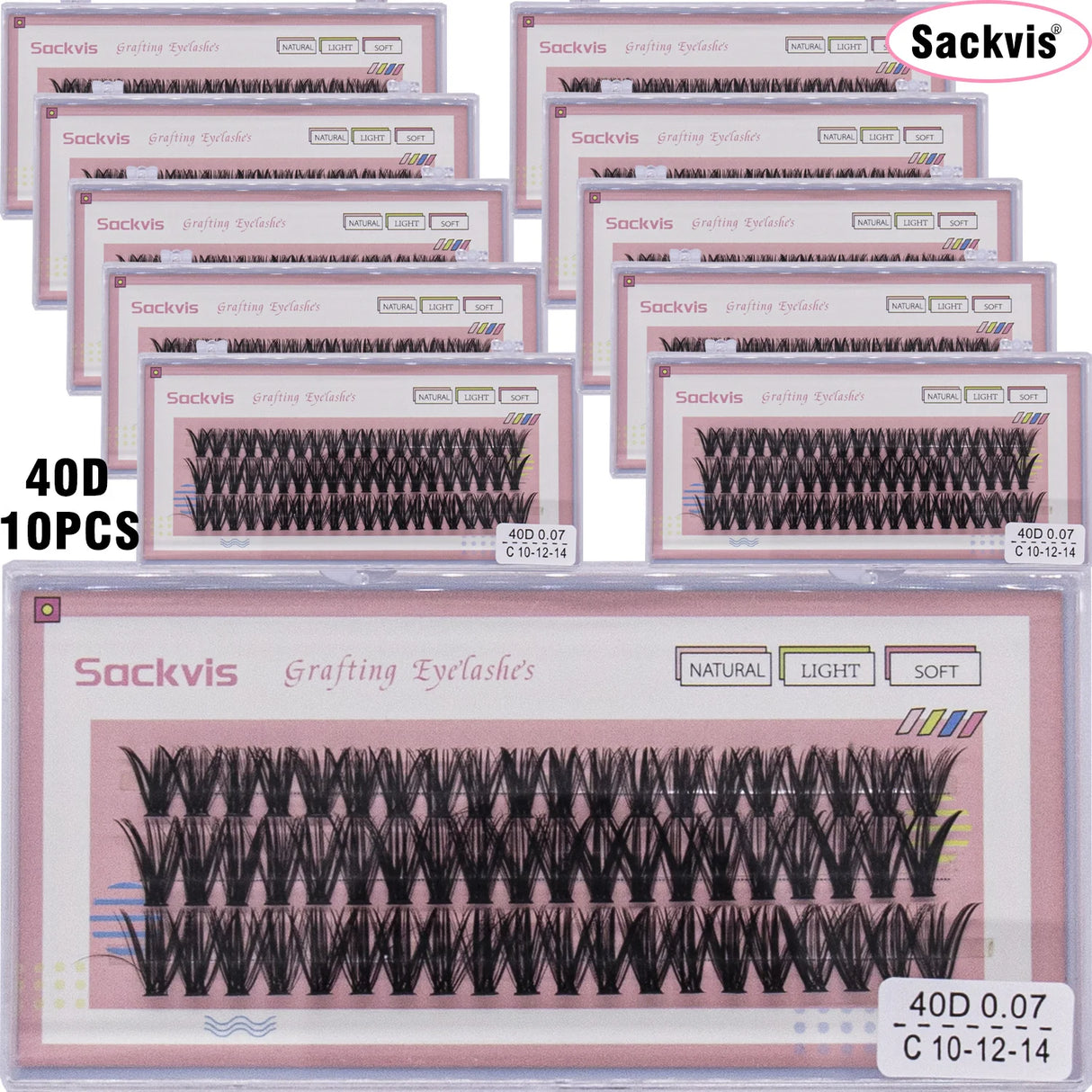 10 boxes of 20D/40D DIY eyelash sets suitable for beginners, with mixed lengths of 10/12/14mm eyelash clusters soft and durable,