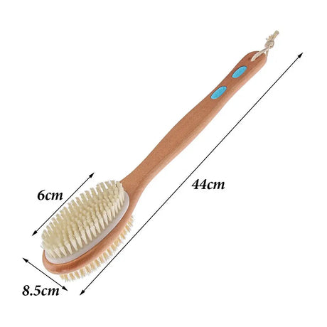 Massage with Long Wooden Handle Back Foot Scrubber Shower Brush Bristle Bath Brush Double Side Head Body Exfoliating Cleaner