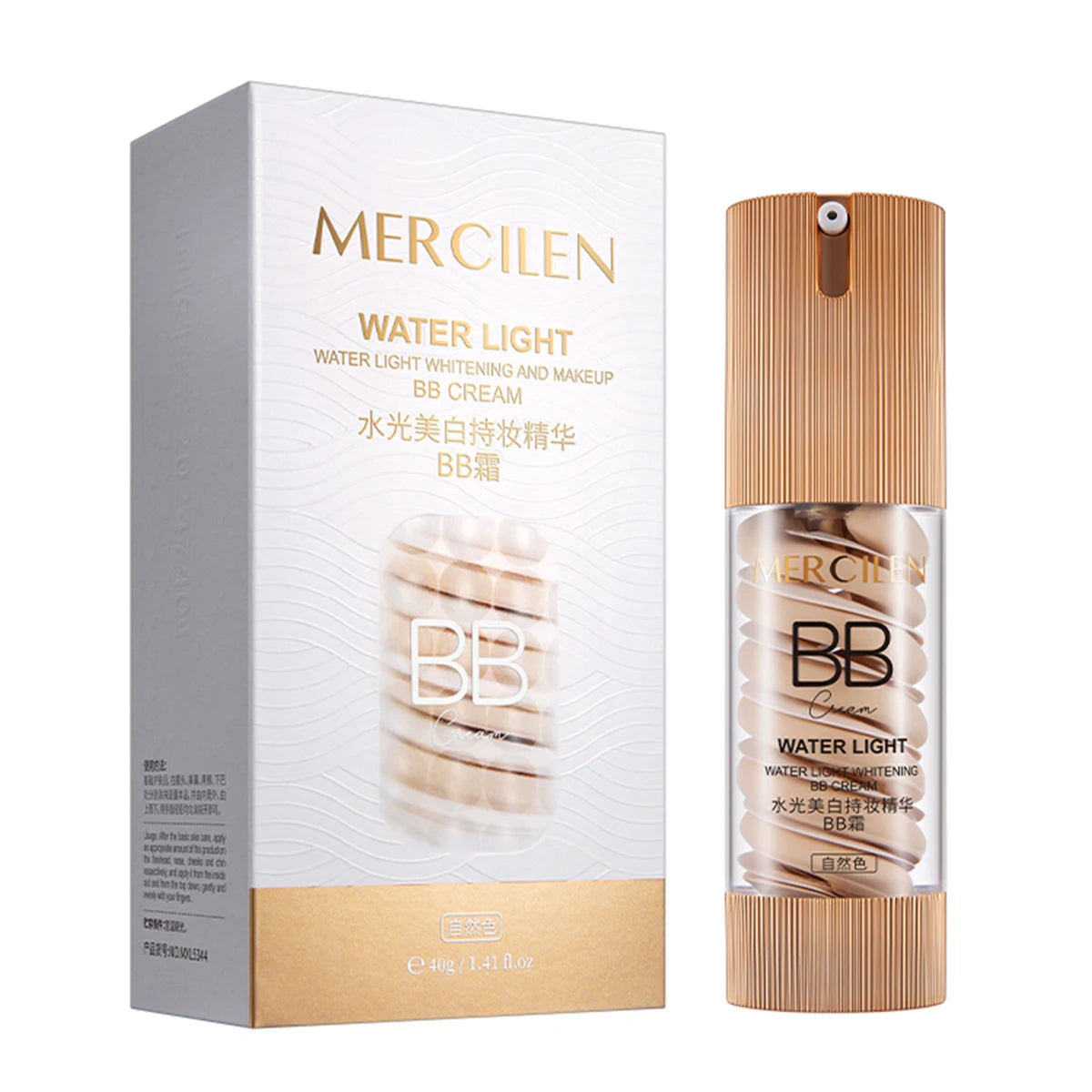Mercilen Water Glow Long-Lasting Essence Bb Cream Cc Cream 40g, Brightening and Moisturizing Facial Makeup, Long-Lasting Moisturizing Concealer, Evens Out Skin Tone, Natural and Seamless, Suitable for Multiple Skin Tones, Lon