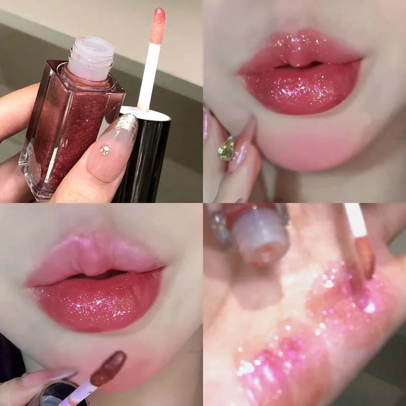HERORANGE Glittering Mirror Lip Glaze, Watery Shimmering Light Lip Gloss Makeup 6 Colors, Hydrating Moisturizing, Long Lasting
