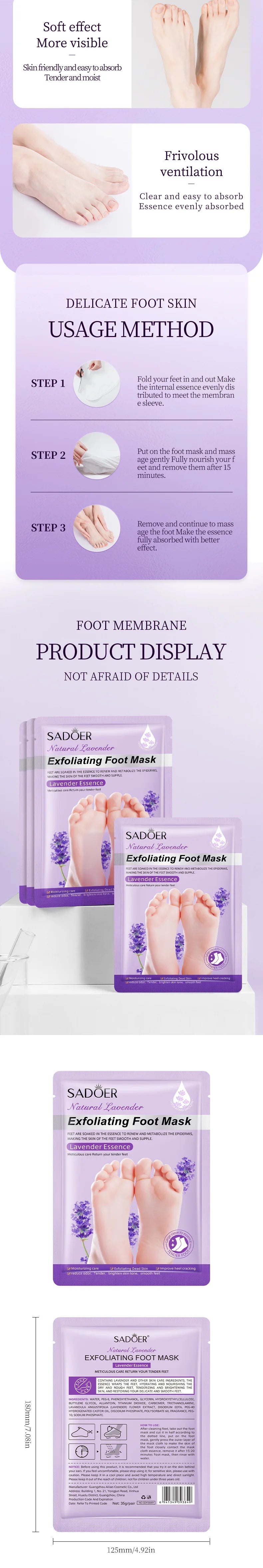 SADOER Exfoliating Feet Mask Exfoliating Foot Peel Mask Socks Pedicure Peeling Dead Skin Remover Feet Mask Peel Moisturizing