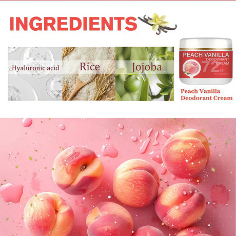 Peach Deodorant Underarm Cream - 72-Hour Long-Lasting Freshness, Floral Fragrance, Long-Lasting Odor Control - Gentle on Skin, Powerful Anti-Sweat