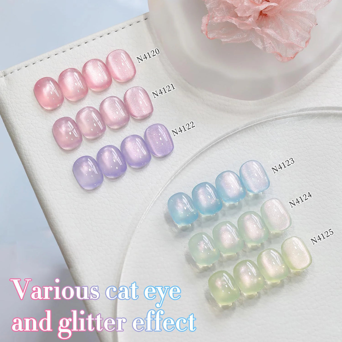 DOULINGDAI Cat Eye Gel Nail Polish Set with Magnet for Green Blue Pink Glitter Holographic Cat Eye, Salon Gel Manicure and Nail Art DIY at Home, Minty Fresh