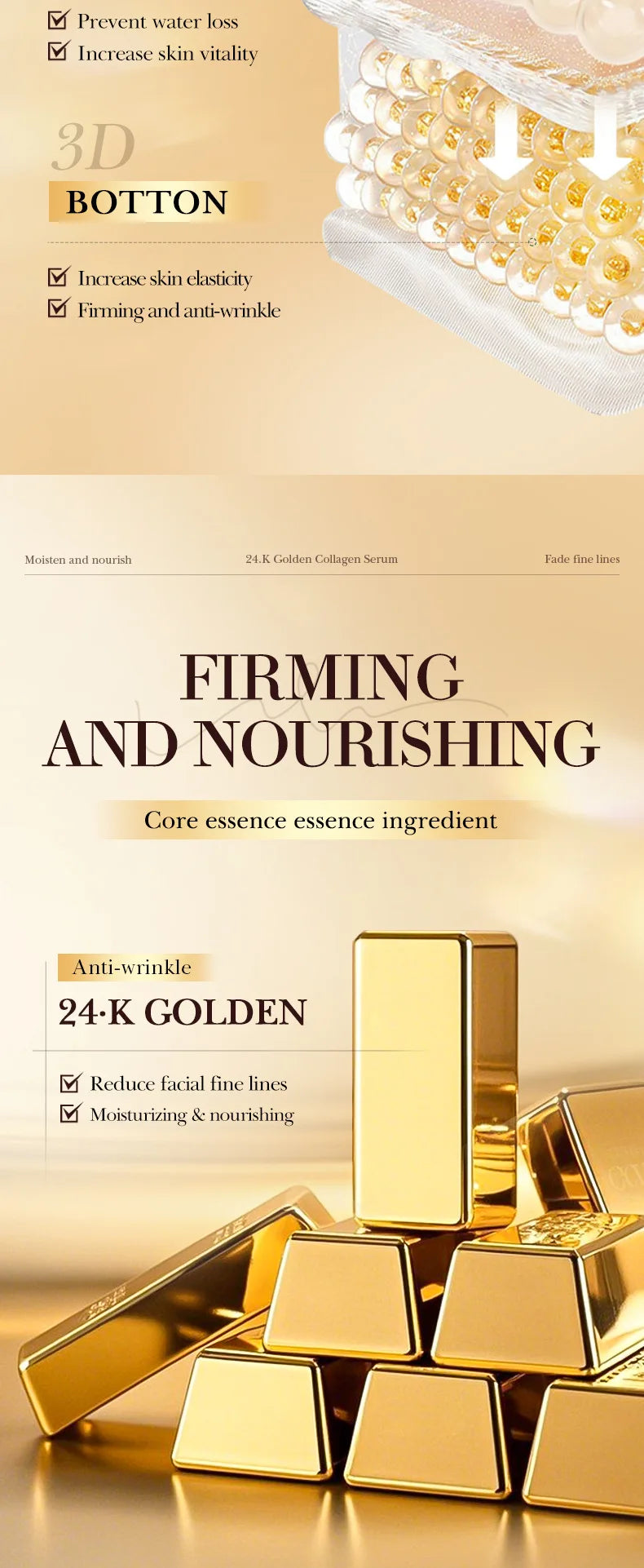 SADOER 24K Golden Collagen Serum for face Moisturizing Anti Wrinkles Hydrating Anti-aging Facial Essence Skin Care Products