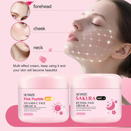 SEYHZE Sakura Day And Night Cream Rich in Retinol + Vitamin C/E Hyaluronic Acid Firming Skin 48H Hydration Brightening Uniform L