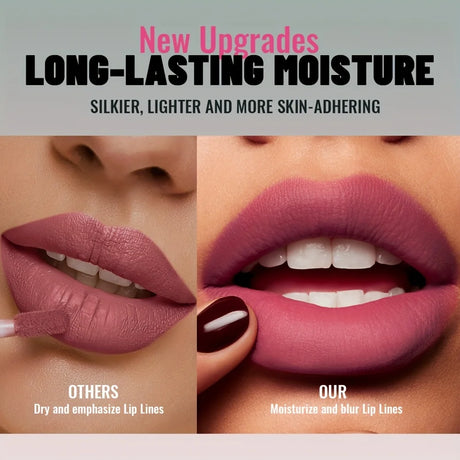 1pc Matte Velvet Lip Gloss, Highly Saturated Liquid Lip Mud, Non-Stick Long Lasting, All Skin Tones Compatible, 5 Shades Mixed P