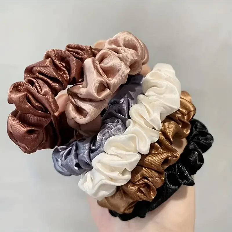 6Pcs Elegant Women's Multi Color Small Intestine Hair Circles Solid Color High Elastic Comfortable Curled Hair Ties Hair Circles