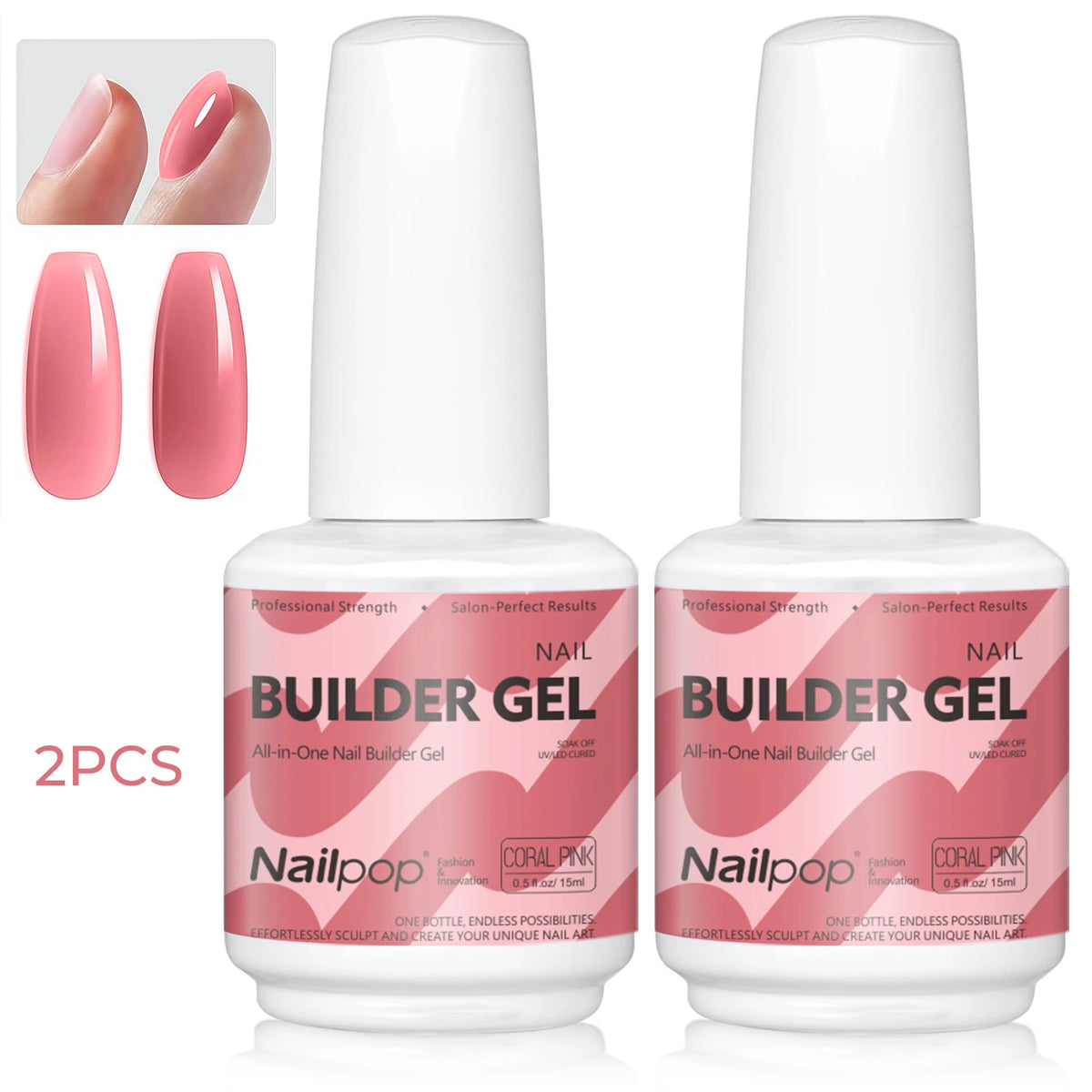 Nailpop 15ml Builder Gel Nail Polish for Nail Apex & Extension Strengthener Upgraded Soak Off UV Gel Rhinestone Glue 4 Colors