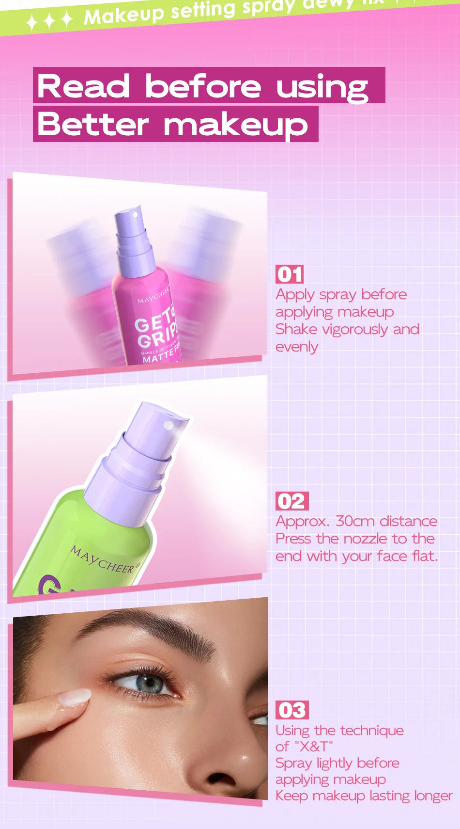 MAYCHEER Setting Spray Soft-focus Mist Matte Waterlight Oil Control Non-Smudging Non-Tight Waterproof 24H Long-lasting Cosmetics
