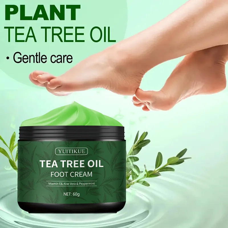 YUITIKUE Tea Tree Foot Cream 60g - 97%! Clinical Proof, Deeply Moisturizes & Soothes Feet, with Vitamin E, Aloe & Peppermint