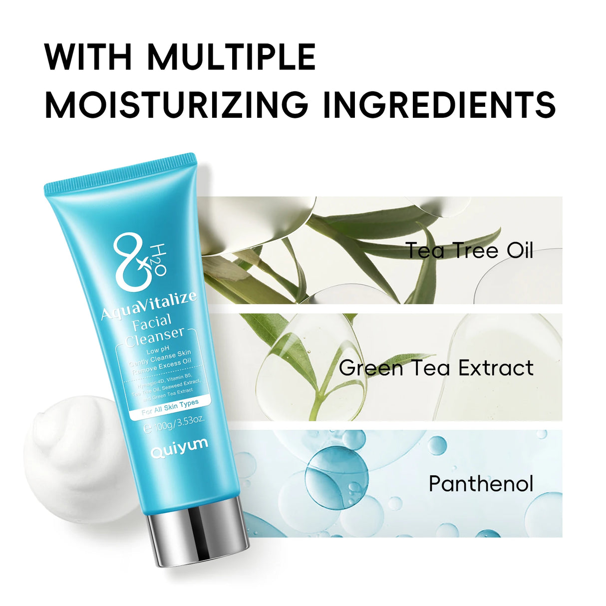 Quiyum 8X H2O AquaVitalize Facial Cleanser 100g Gentle Daily Cleansing Oil Control Refreshing Face Wash for All Skin Types