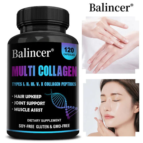 Multi-Collagen Peptides Capsules with Biotin & Keratin, Anti-Aging Whitening Skin, Hair, Nail, Bones, Joint Health Support