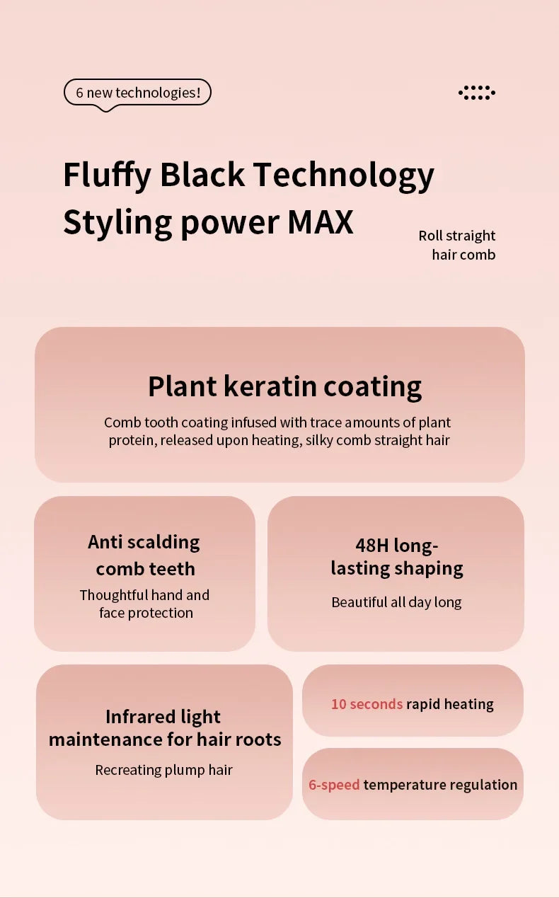 Fluffy Comb Straight Hair Curling and Straightening Dual Purpose Curling Brush PTC Heating Red Light Hair Care Curling Iron