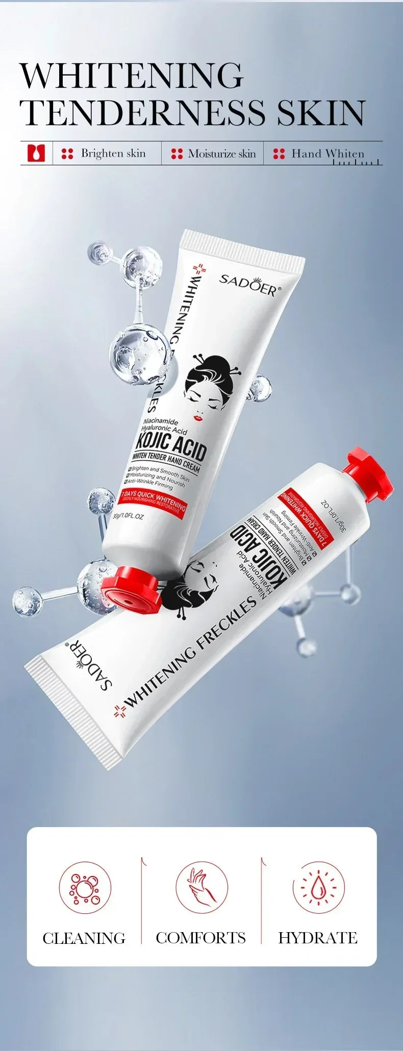 SADOER Kojic Acid Hand Cream Moisturizing Nourishing Brightening Hydrating Hand Creams Beauty Hands Skin Care Products