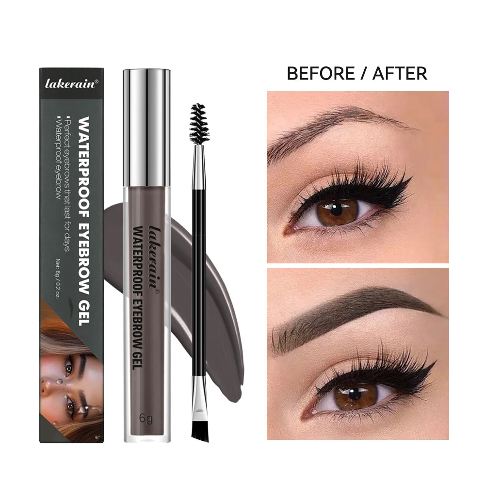 Lakerain Waterproof Eyebrow Gel Long Lasting Highly Pigmented Liquid Eyebrow Makeup Sweatproof Natural Black Brown