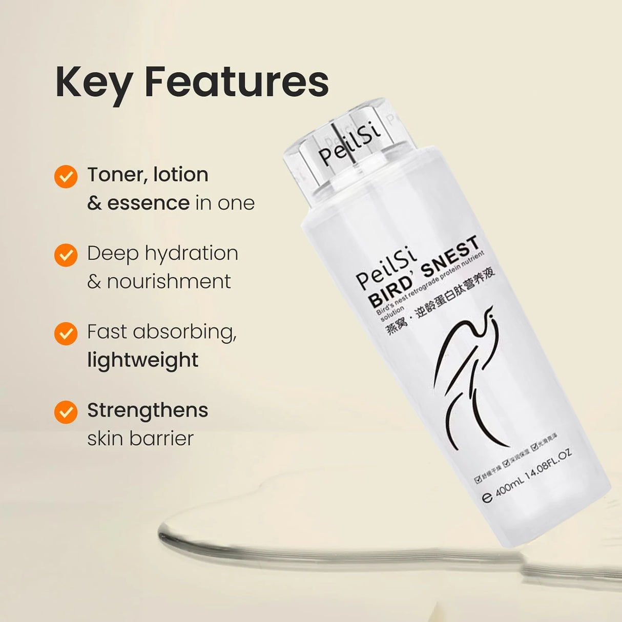 Bird's Nest Anti-Aging Protein Peptide Deep Moisturizing, Hydrating Glow Booster Toner for Face Soothing, Nourishing, Glass Skin