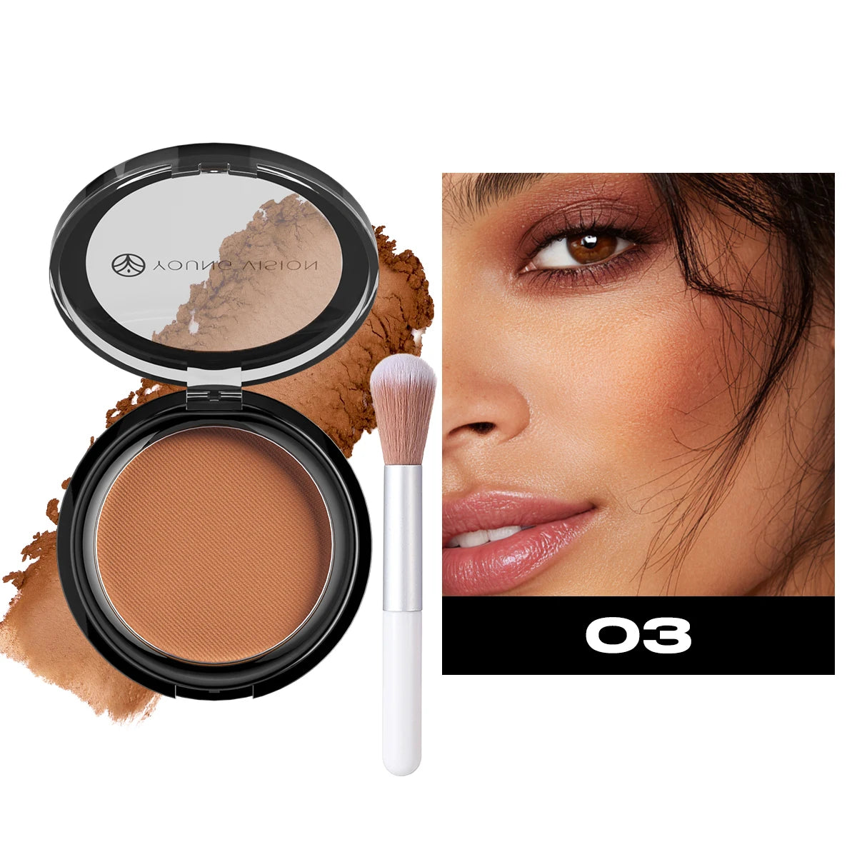 Professional matte contour powder tray creates a 3D facial contour, with long-lasting bronzing powder for setting makeup
