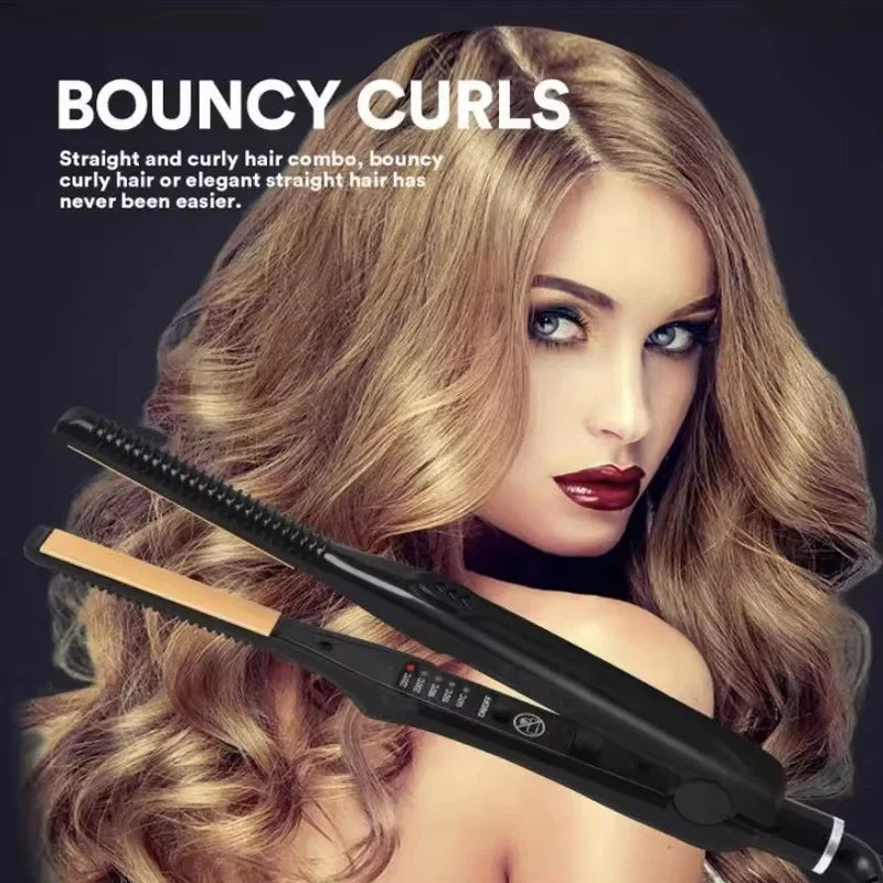 2-in-1 Mini Hair Straightener Curling Iron Professional Ceramic Short Flat Iron for Women & Men Beard Straightener