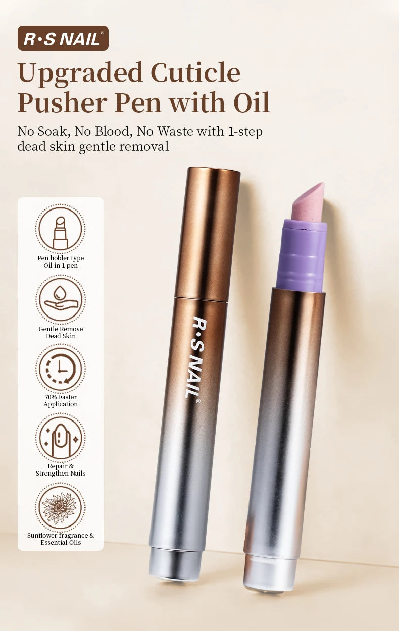 RSNAIL 3-in-1 Cuticle Oil Pen with Ceramic Nail Pusher for Hangnails Dry & Damaged Nails -Nail Care Pen for Repair & Nourishment