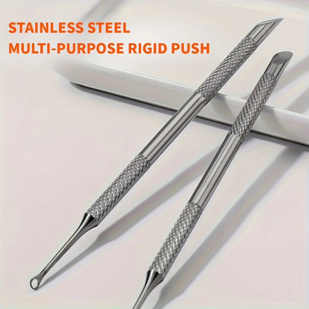 Stainless Steel Multi-Functional Dead Light Beige Remover & Cuticle Pusher Portable Nail Care Tool for Manicure Pedicure